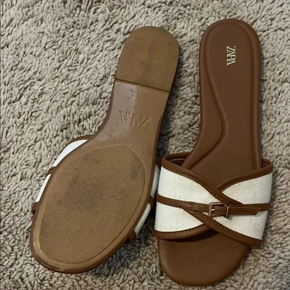 Zara Tan and Cream Women's Sandals - Picture 2 of 4